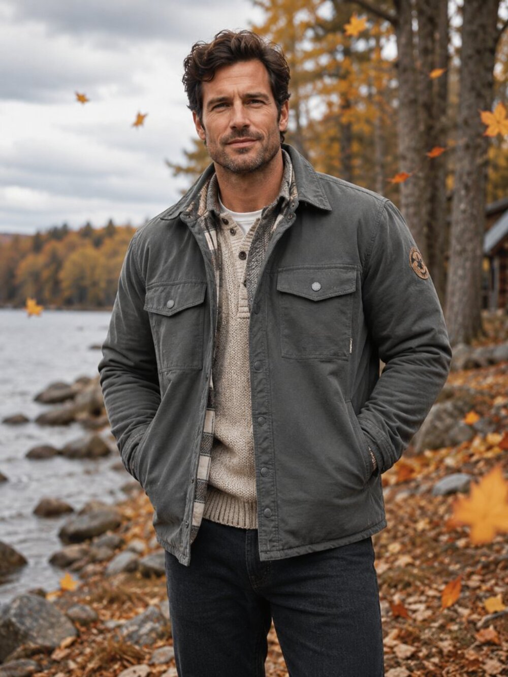 Eddie Bauer Men’s Gray Plaid-Lined Insulated Shirt Jacket Size Medium
